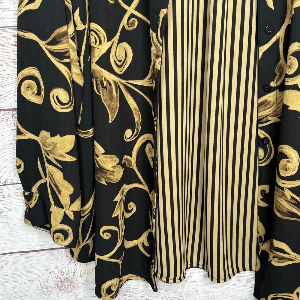 Chico's Black & Gold Reversible Button Up Timeless Classic Shirt Size 2 Large - Picture 13 of 16